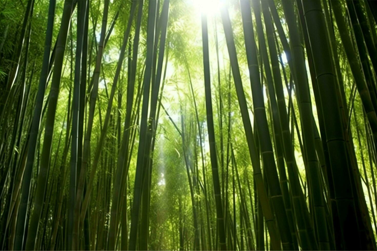 Aussicht von botanisch Grün Bambus tropisch Wald im Tageslicht. orientalisch Bambus Hain im China japanisch Konzept durch ai generiert foto