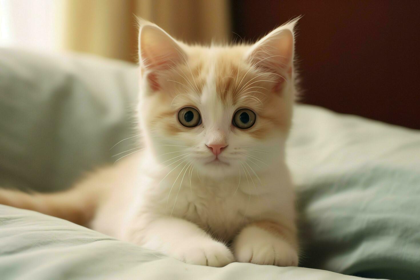 süß klein flauschige Kätzchen mit schön Augen ist Sitzung oder ruhen. britisch kurzes Haar. Katze Tag Konzept durch ai generiert foto