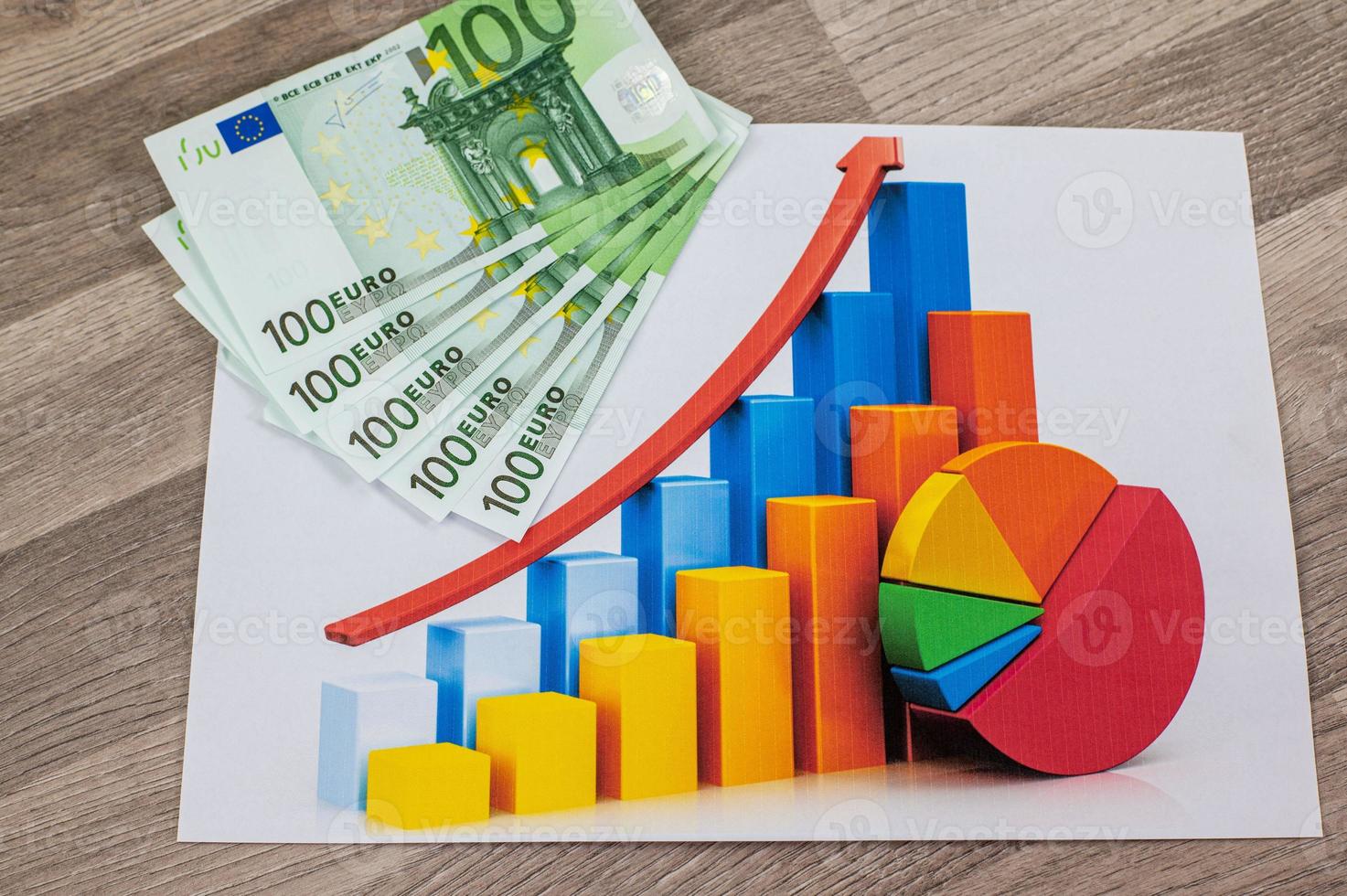 100-Euro-Scheine auf Statistik foto