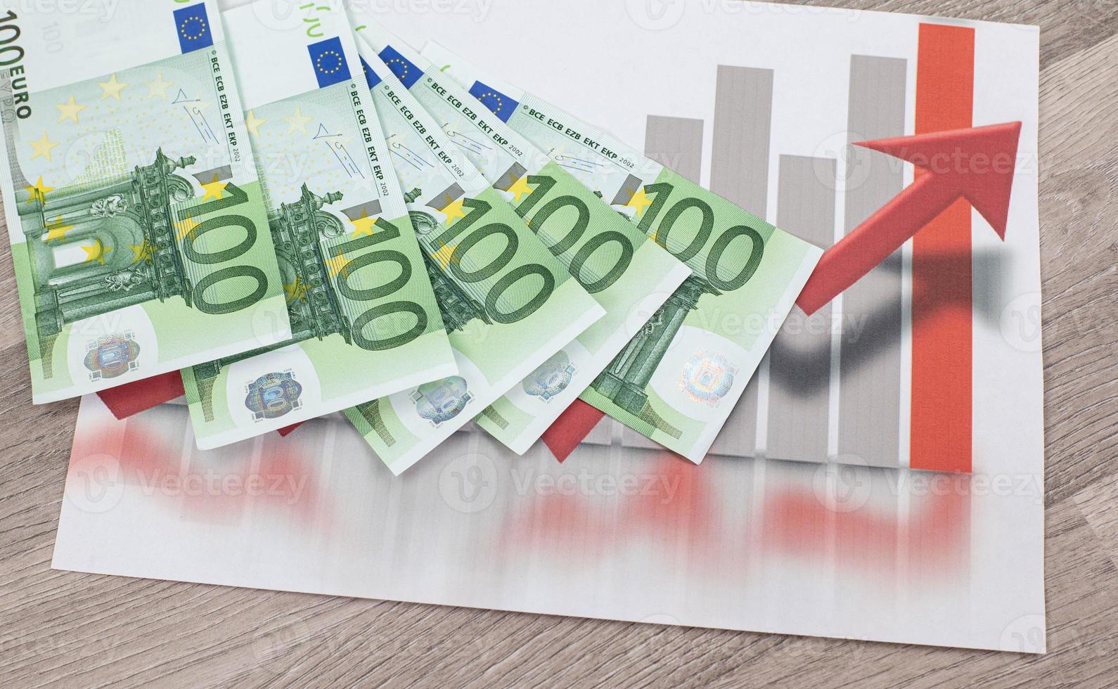 100 Euro-Banknoten und Statistiken in der Grafik foto
