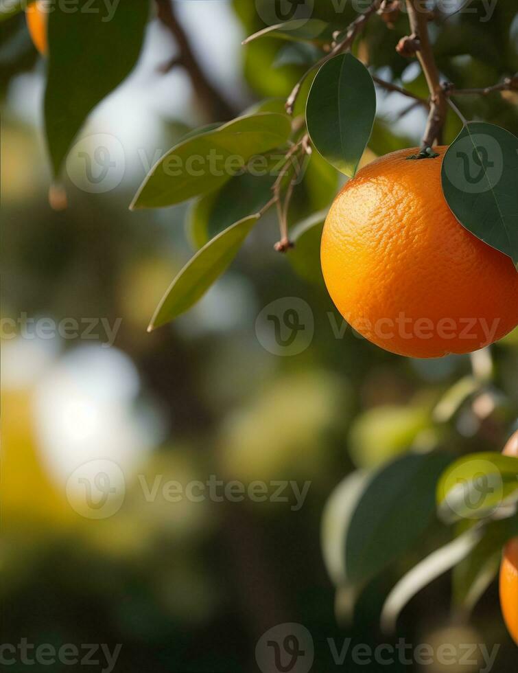 reif Orangen auf Baum im das Garten. flach Tiefe von Feld. ai generiert foto