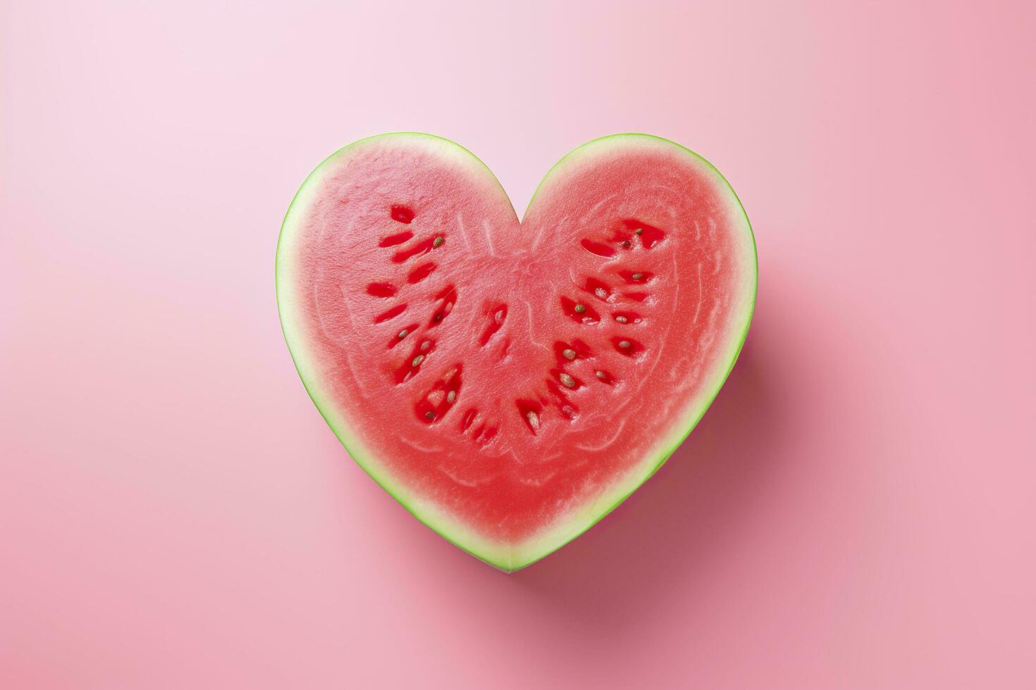 frisch Wassermelone Scheibe im Herz gestalten auf Rosa Hintergrund, oben Sicht. foto
