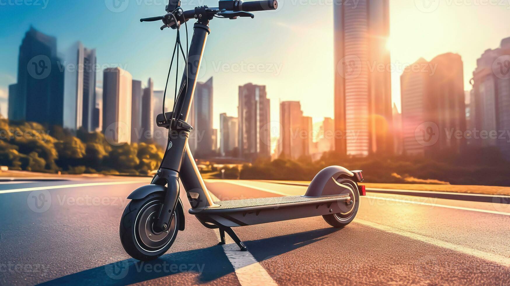 elektrisch Roller auf Stadt Straßen - - generativ ai foto