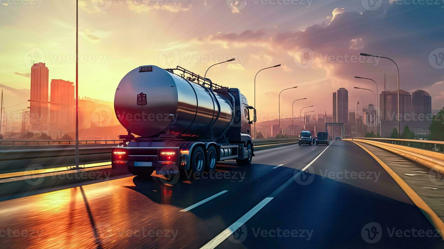 Energie Transport - - Tanker LKW im das Abend Sonnenlicht - - generativ ai foto