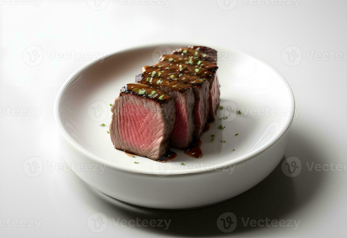 isoliert ein Teller von gegrillt Steak Fleisch im Weiß Hintergrund ai generiert foto