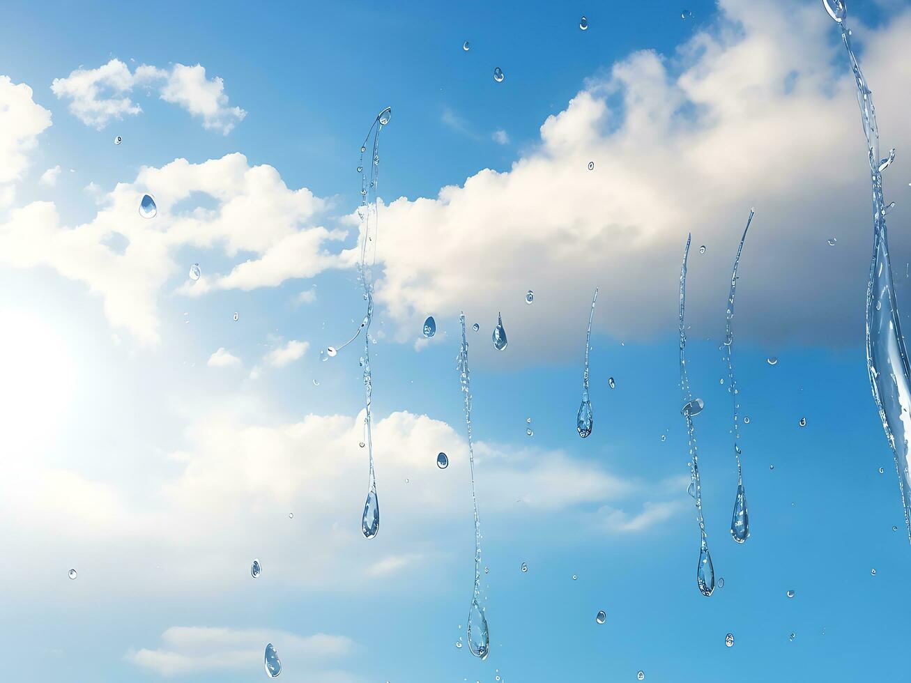 Wasser Tropfen gegen Sommer- Himmel, ai generiert foto