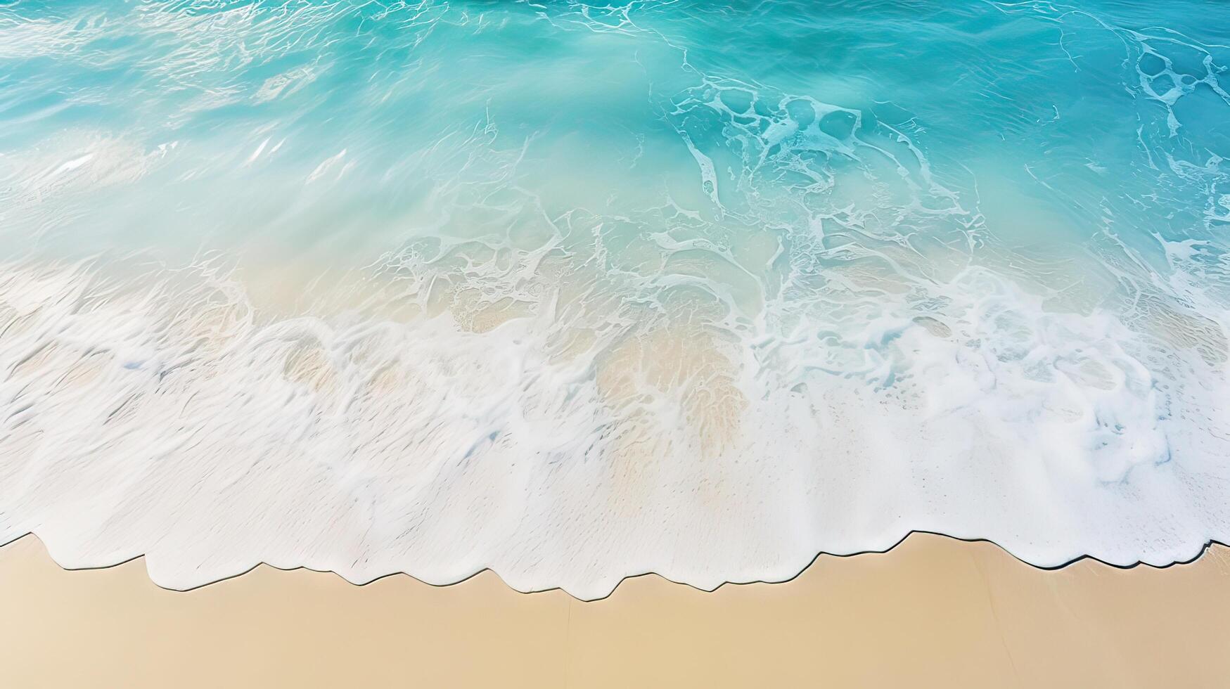 Antenne Aussicht von heiter Strand mit transparent Blau Wellen, Sonnenlicht, und Exemplar. perfekt zum Sommer- Ferien Konzepte. ai generiert foto