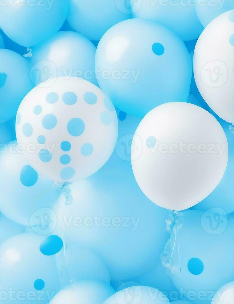 Blau und Weiß Luftballons auf ein Licht Blau Hintergrund Pastell- Illustration foto