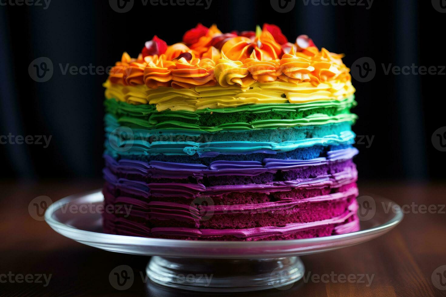 Kuchen mit Regenbogen Lagen. ai generiert foto