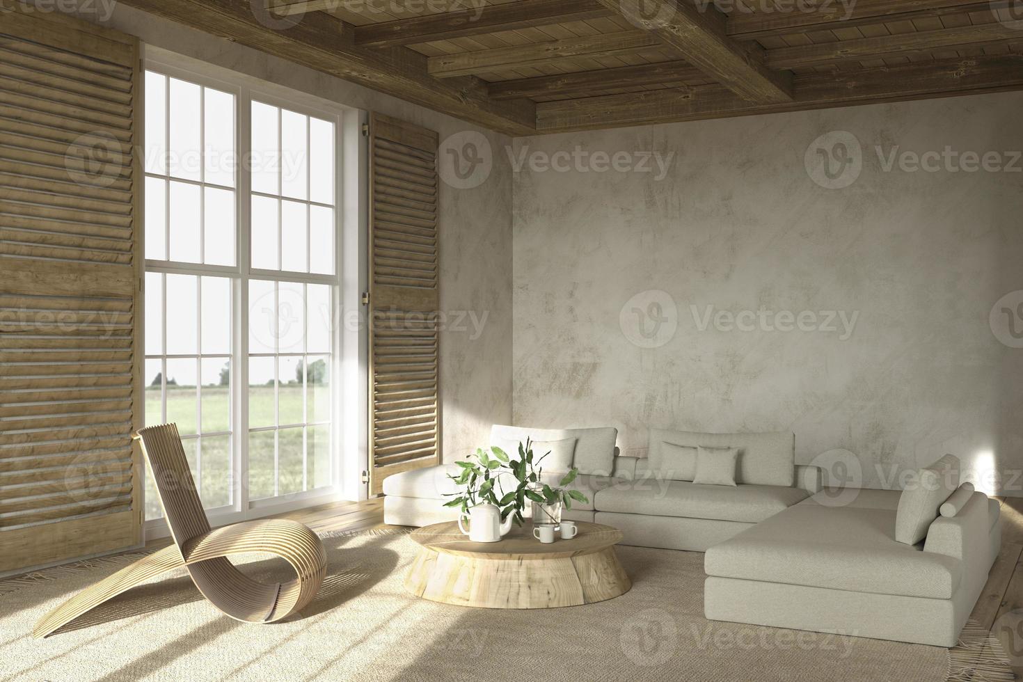 Beige Wohnzimmer im Landhausstil mit Holzmöbeln foto