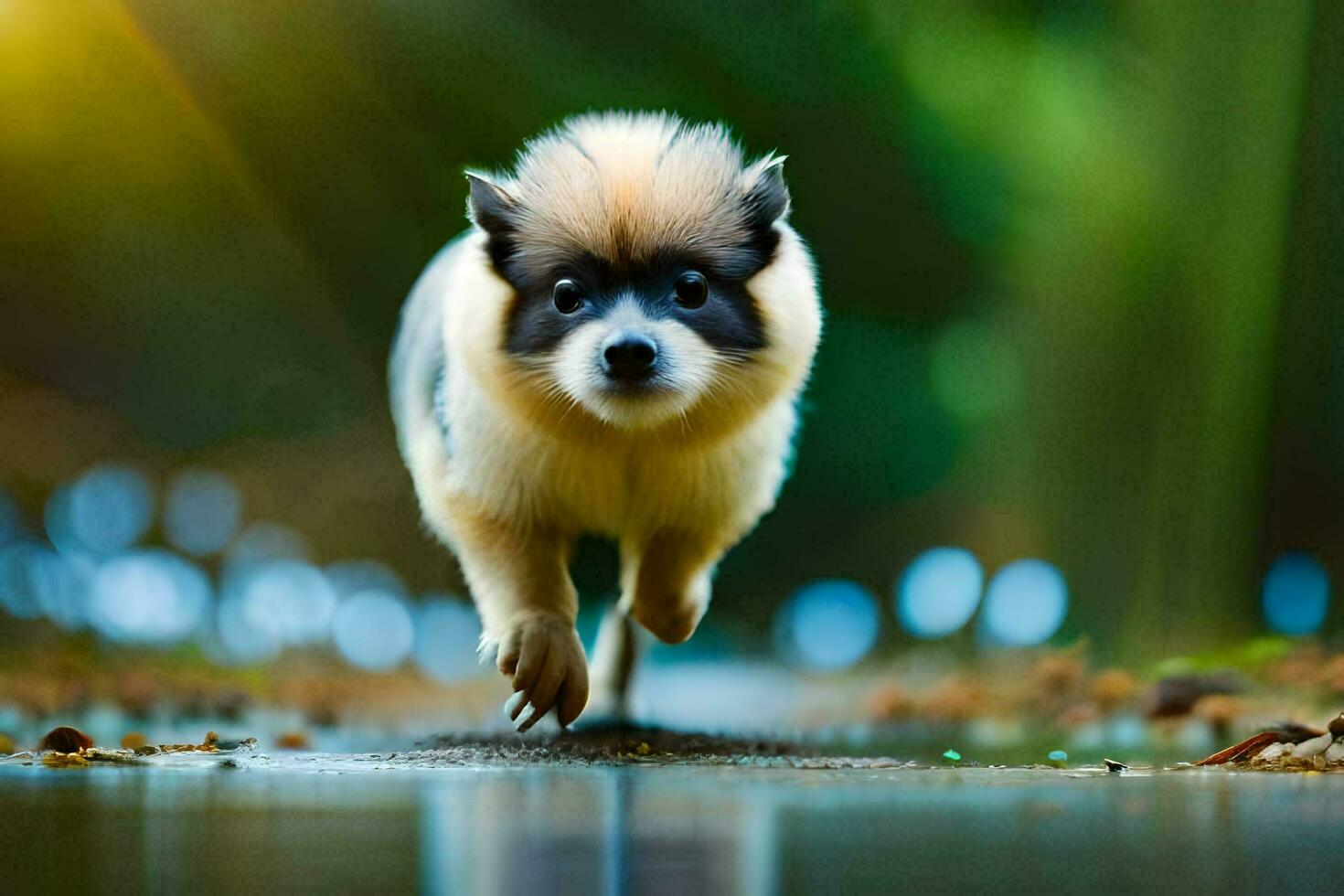 ein klein Hund Laufen auf das Boden. KI-generiert foto