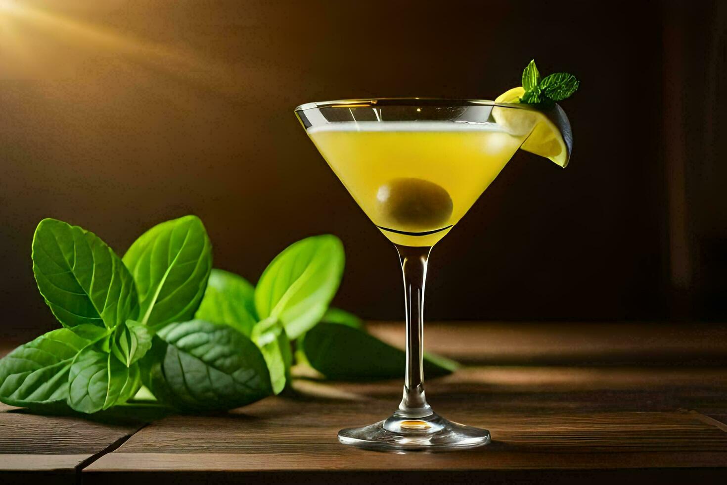 ein Cocktail mit ein Zitrone und Minze Garnierung. KI-generiert foto