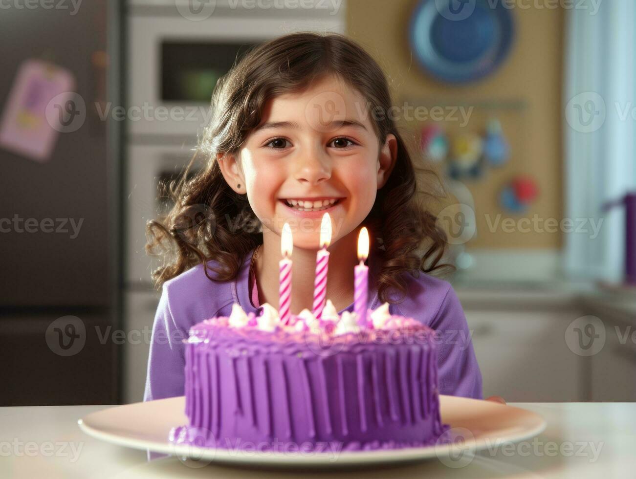 Kind weht aus das Kerzen auf ihr Geburtstag Kuchen ai generativ foto