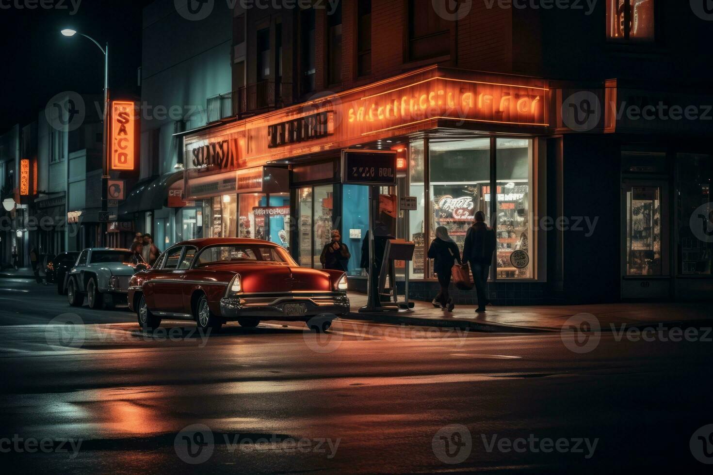 emotional Einschlag Neon- retro Stil fotografieren von Menschen ai generativ foto