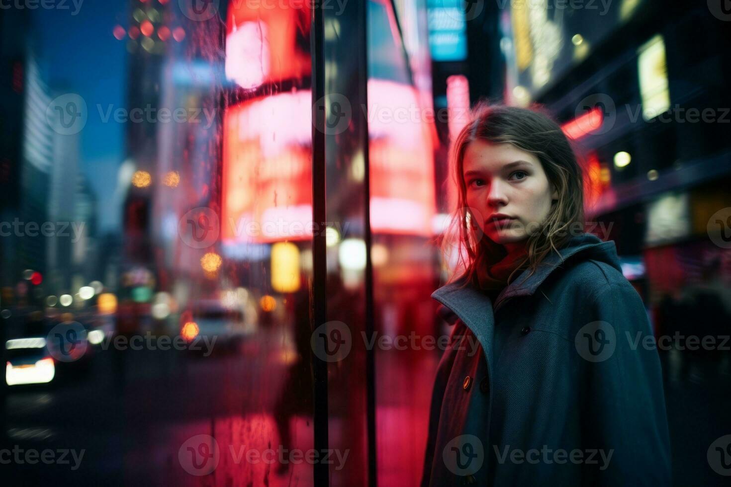 emotional Einschlag Neon- retro Stil fotografieren von Menschen ai generativ foto