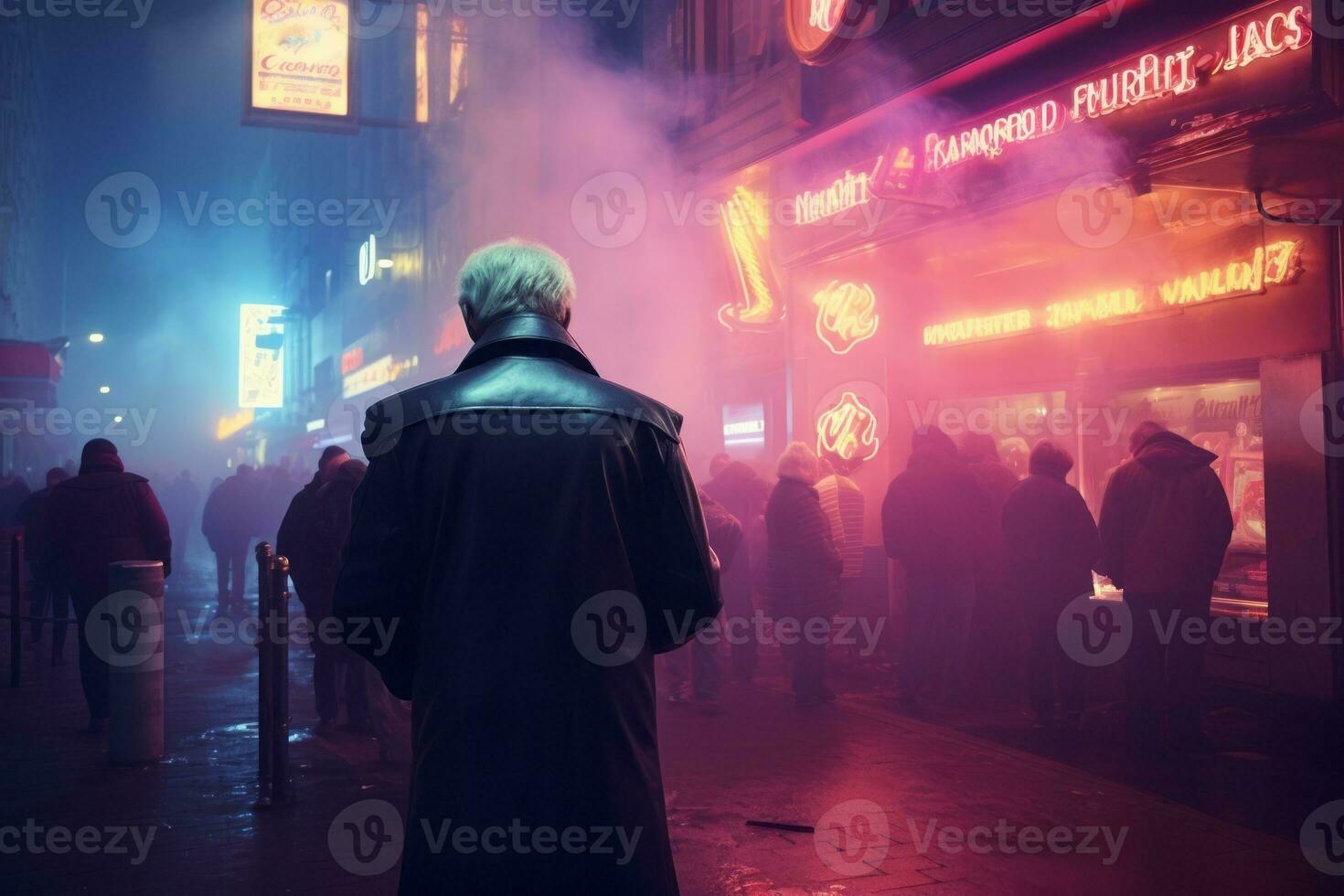 emotional Einschlag Neon- retro Stil fotografieren von Menschen ai generativ foto