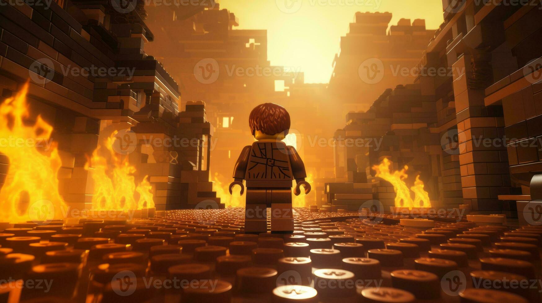 Lego Charakter erkunden ein Epos Lego Welt ai generativ foto