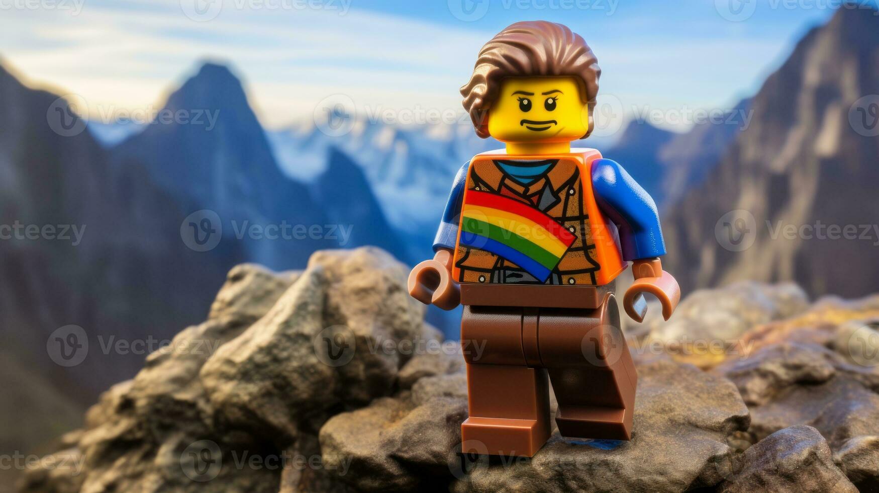 Lego Charakter erkunden ein Epos Lego Welt ai generativ foto