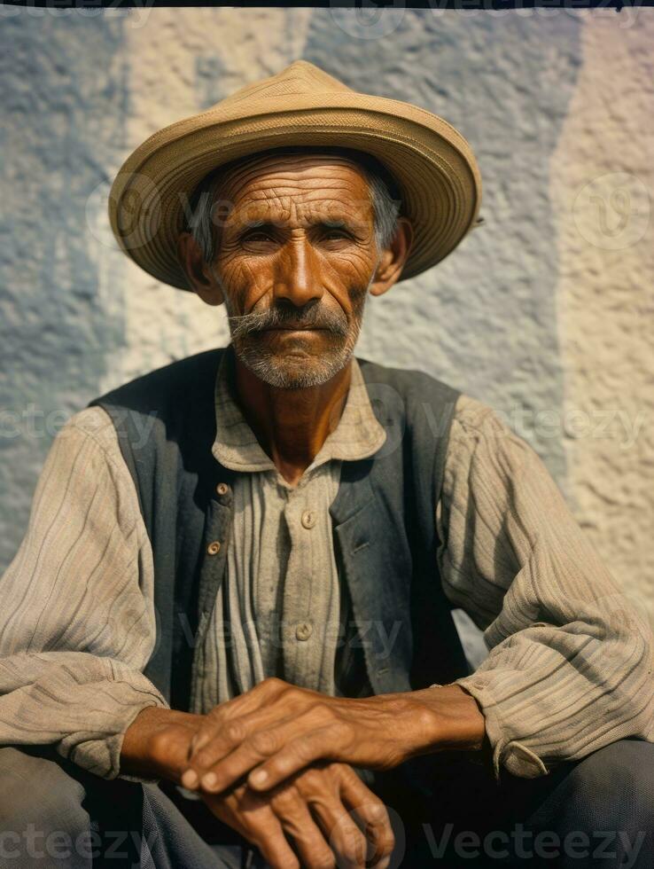 alt farbig Foto von ein Mexikaner Mann von das früh 1900s ai generativ