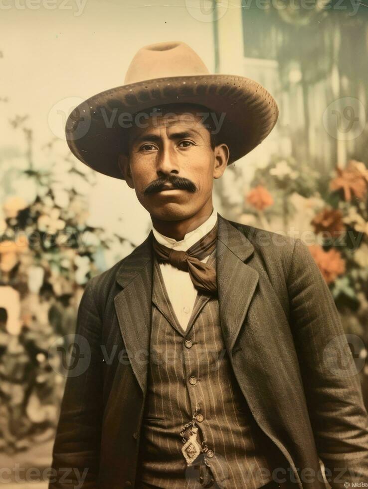 alt farbig Foto von ein Mexikaner Mann von das früh 1900s ai generativ