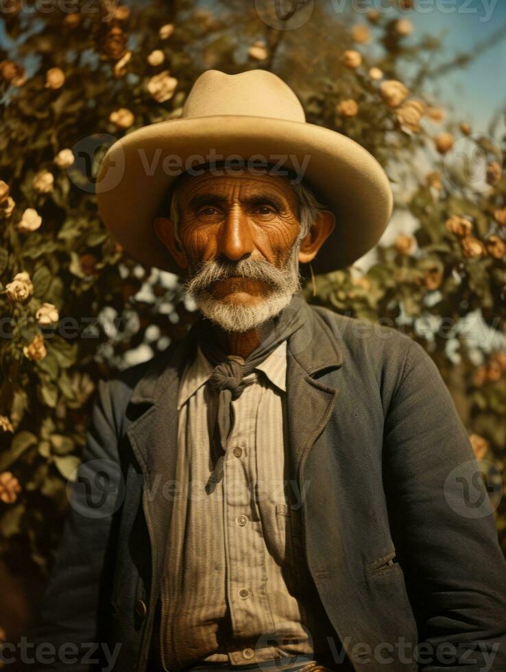 alt farbig Foto von ein Mexikaner Mann von das früh 1900s ai generativ