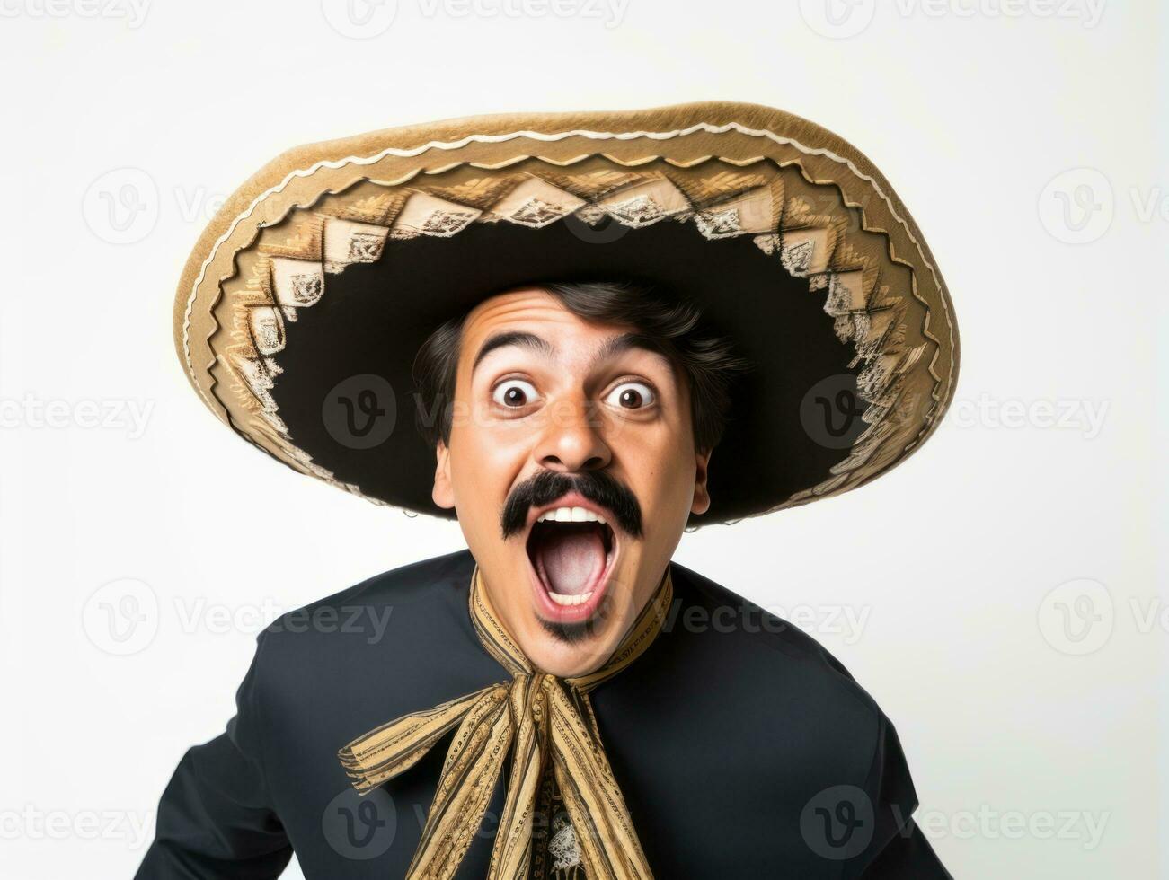 Mexikaner Mann im spielerisch Pose auf Weiß Hintergrund ai generativ foto