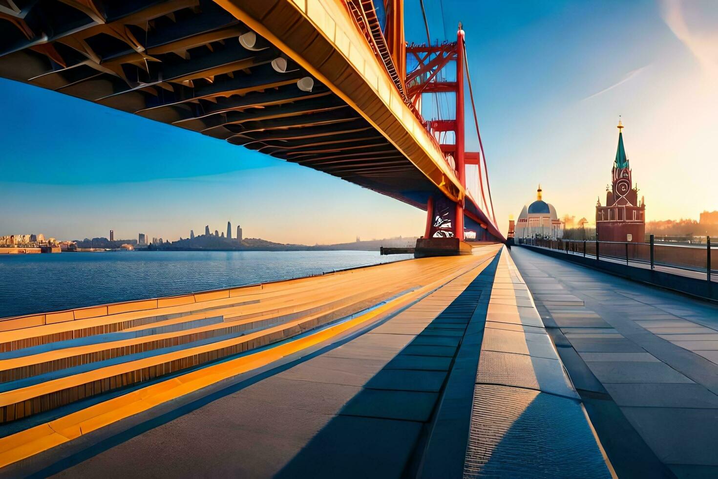 das golden Brücke Über Moskau Fluss. KI-generiert foto