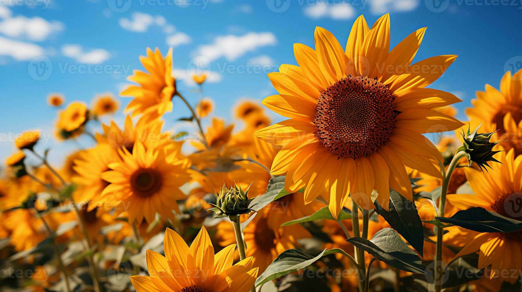 Sonnenblumen im ein Feld beim Sonnenuntergang ai generativ foto