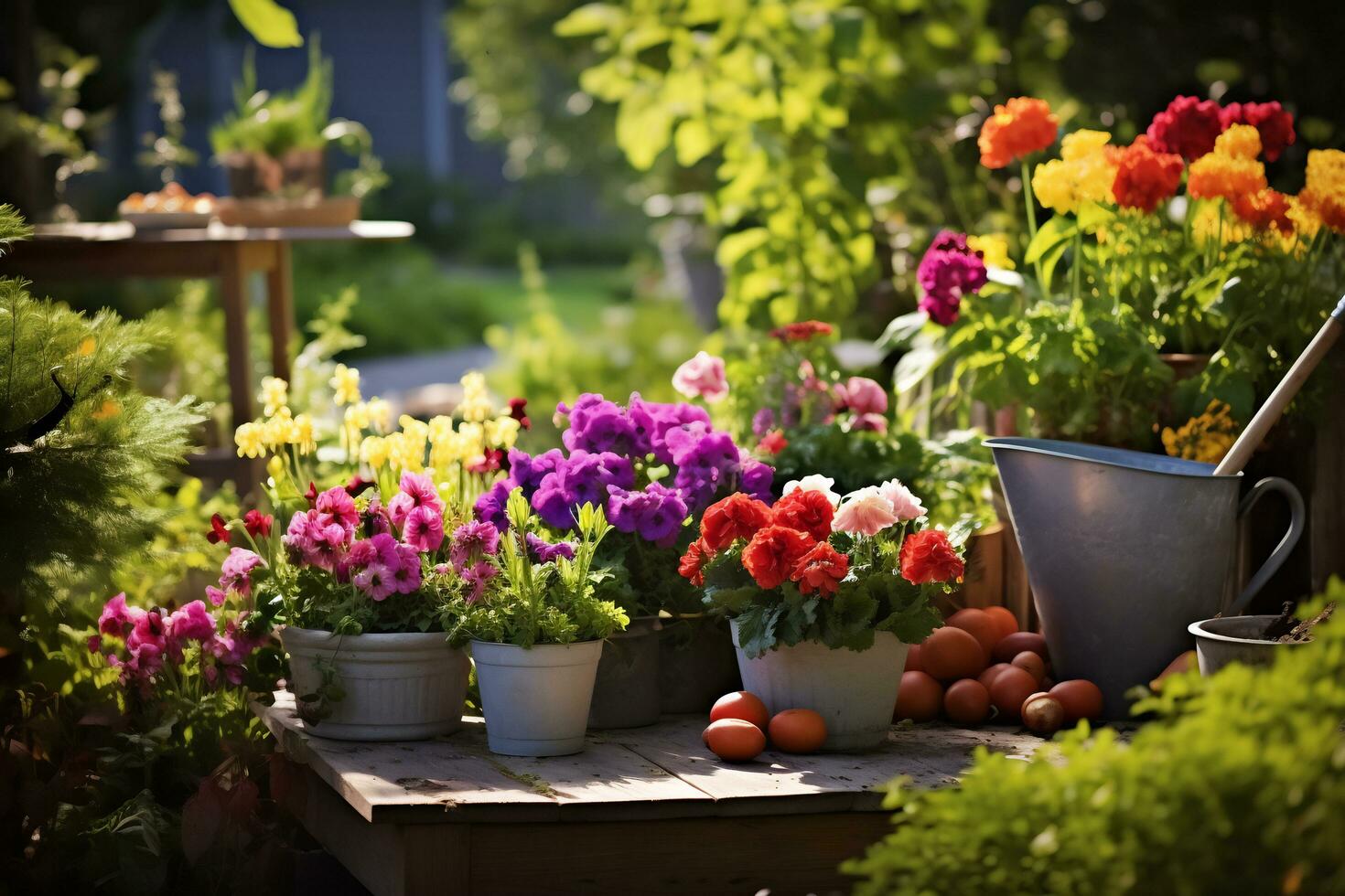 Erfassung von das Freude Zuhause Gartenarbeit ai generativ foto