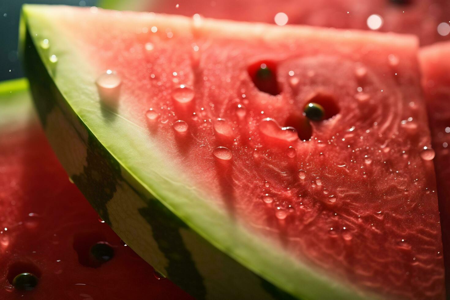 ai generativ Bild von saftig Scheibe Wassermelone mit Wasser Tröpfchen foto