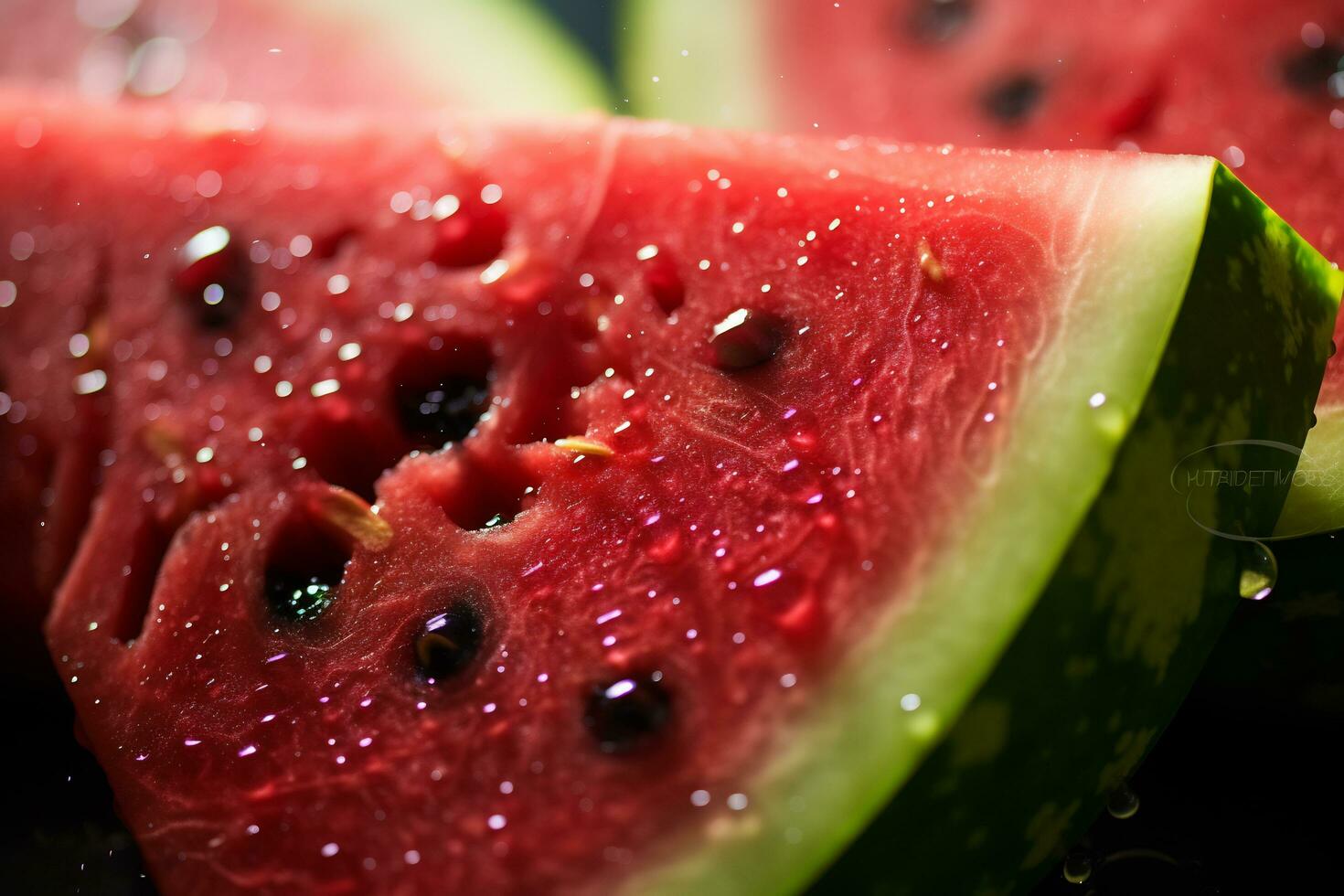 ai generativ Bild von saftig Scheibe Wassermelone mit Wasser Tröpfchen foto