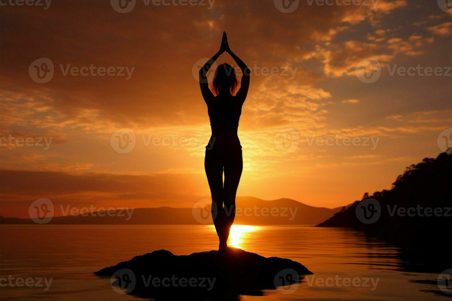 ein fesselnd Silhouette Yoga Enthusiast im ein heiter Morgen trainieren ai generiert foto