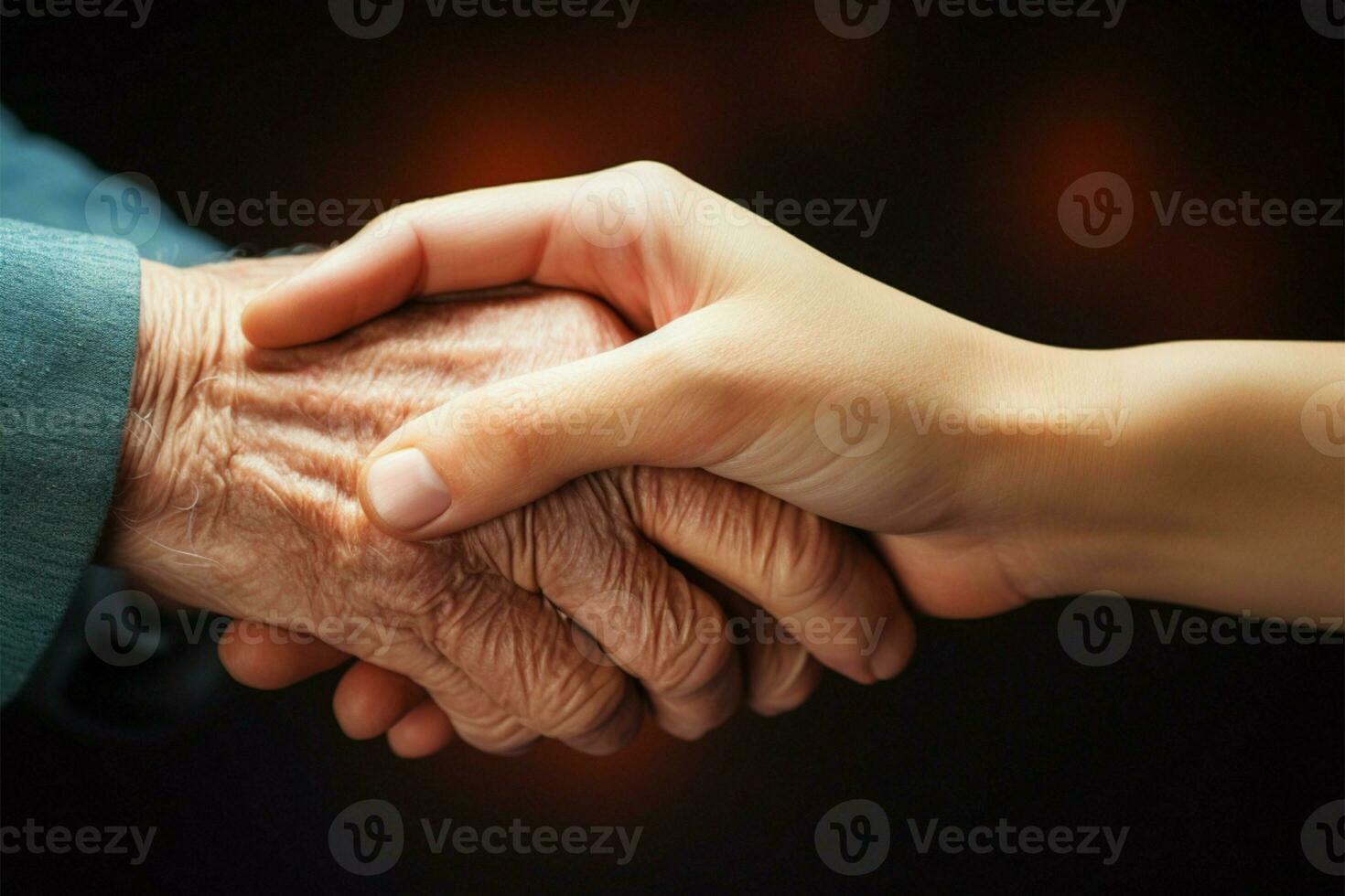 Pflege Hände, das Wesen von mitfühlend Alten Pflege und Hilfe ai generiert foto