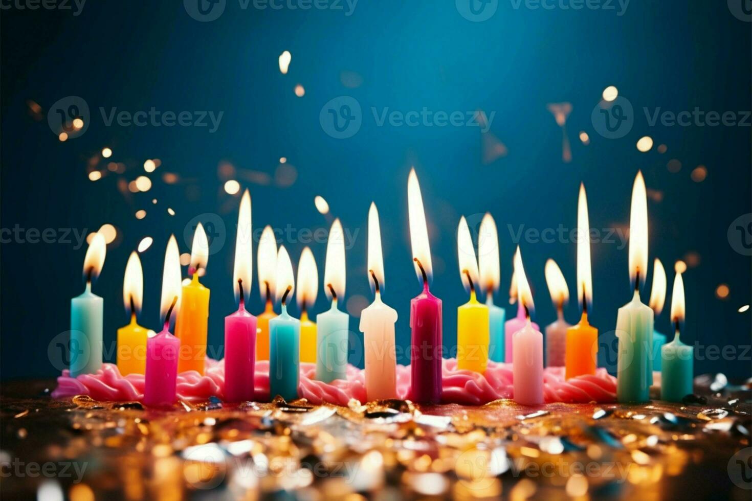 glücklich Geburtstag Karte Konzept ein Array von einzigartig Kerzen aussteigen ai generiert foto