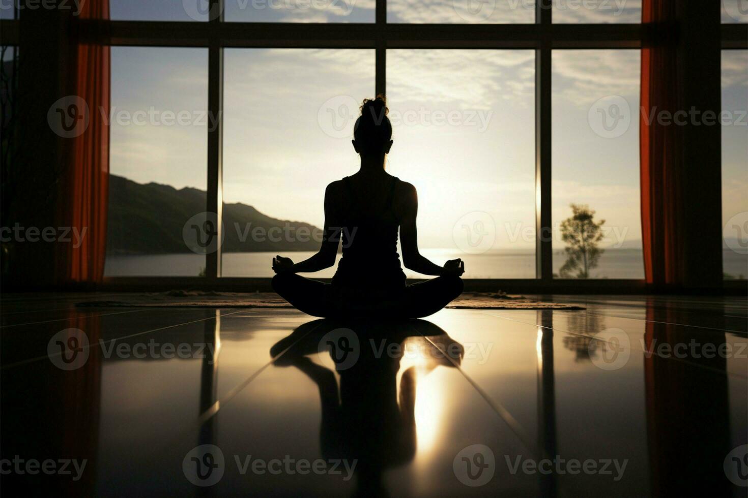 Innen- Yoga ein still Silhouette symbolisiert Fitness, Meditation, und Gelassenheit ai generiert foto