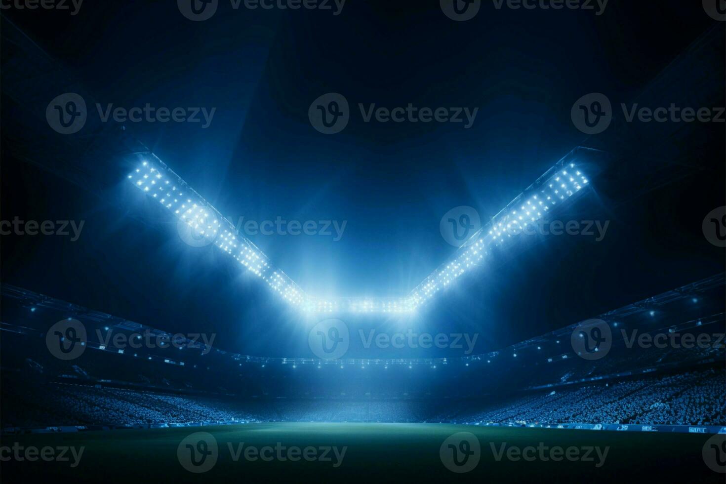 unter das Stadion Beleuchtung, ein beruhigend Blau Schatten Decken das Bereich ai generiert foto