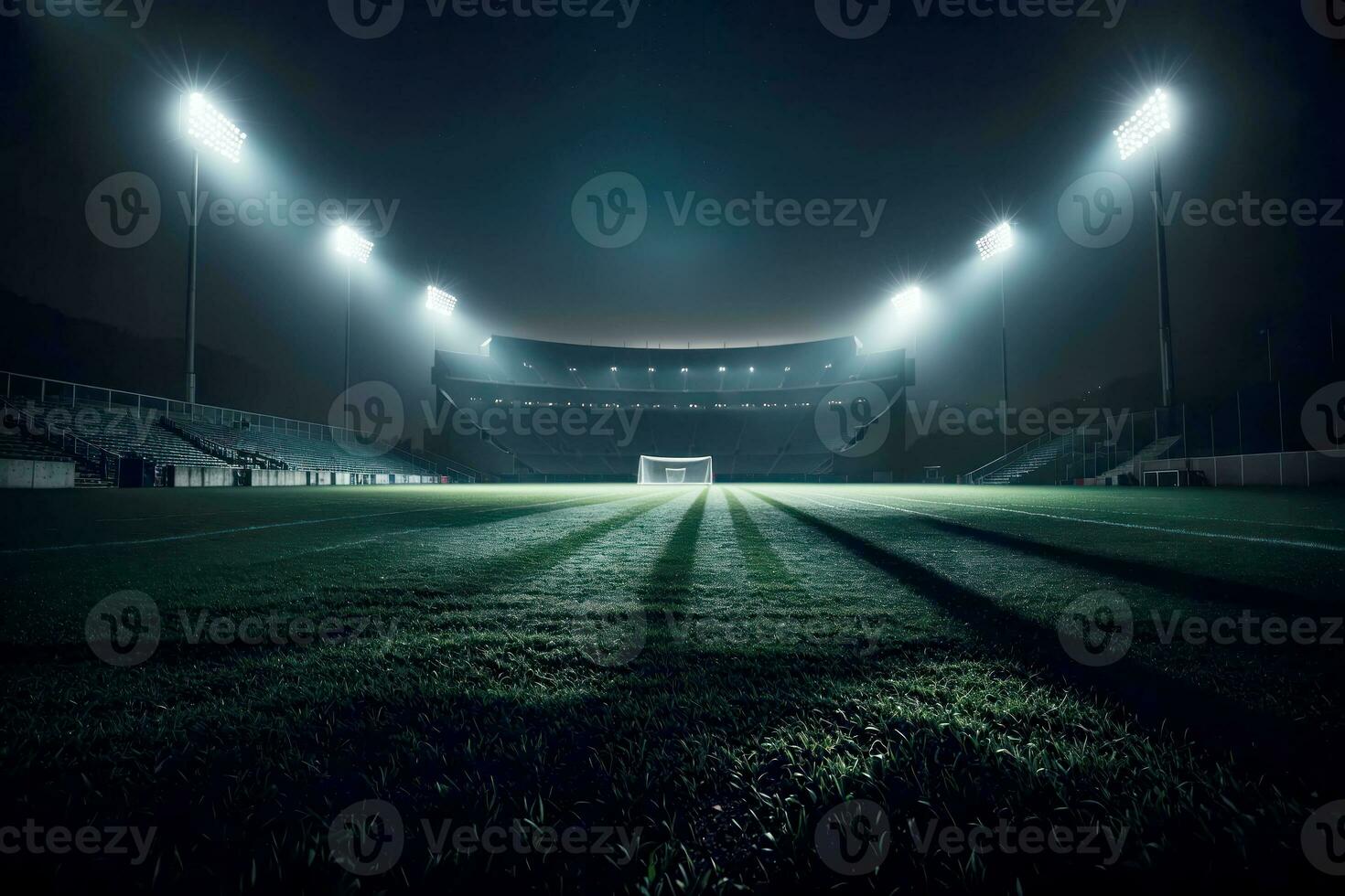 leeren Stadion beim Nacht, fesselnd nachtaktiv Veranstaltungsort, ai generiert foto