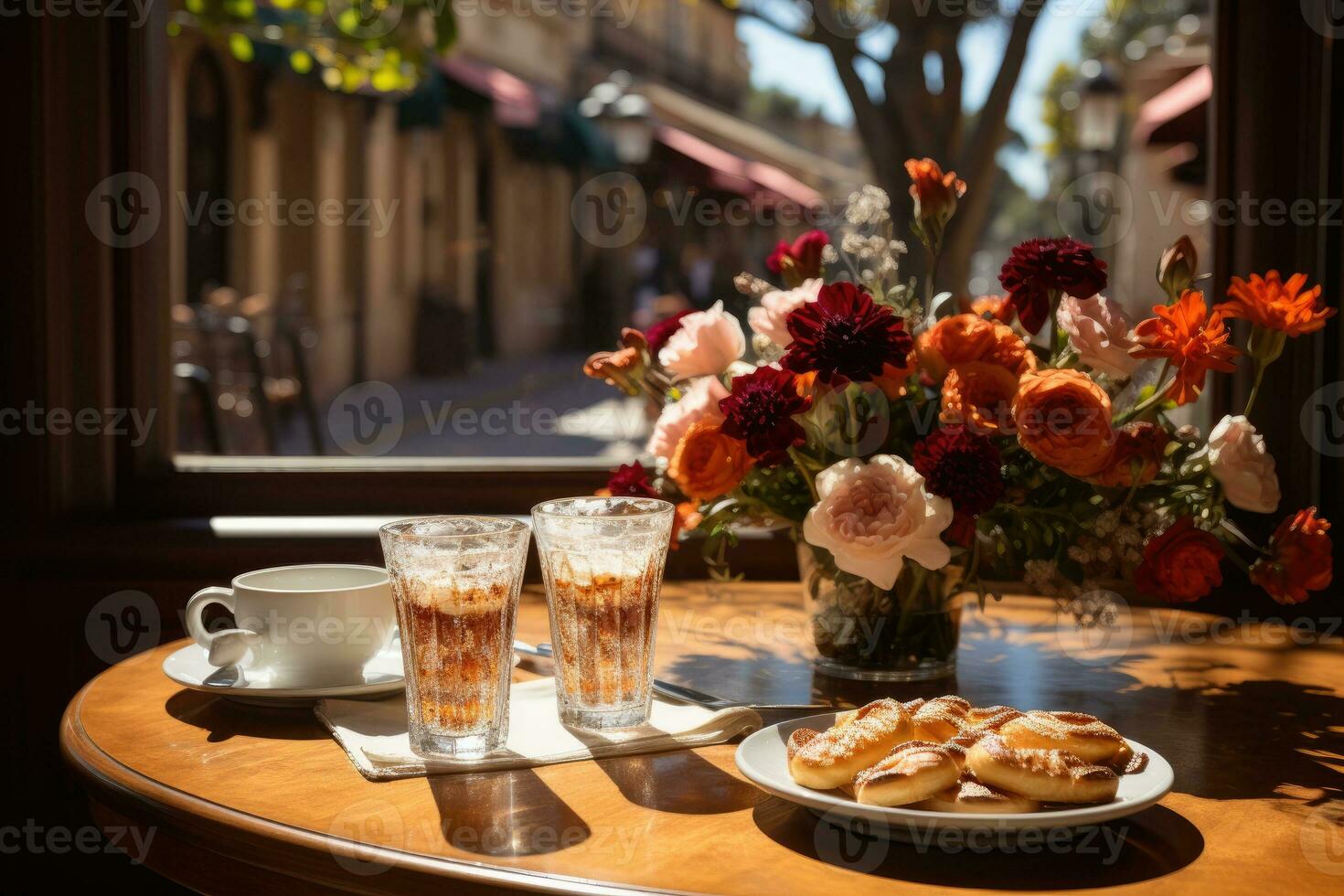 Frühstück im ein Cafe Atmosphäre Fachmann Werbung Fotografie ai generiert foto