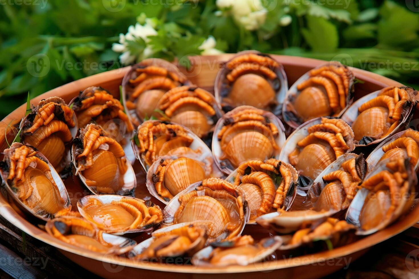 Abalonen Marine Schnecken frisch Gericht Fachmann Werbung Essen Fotografie ai generiert foto