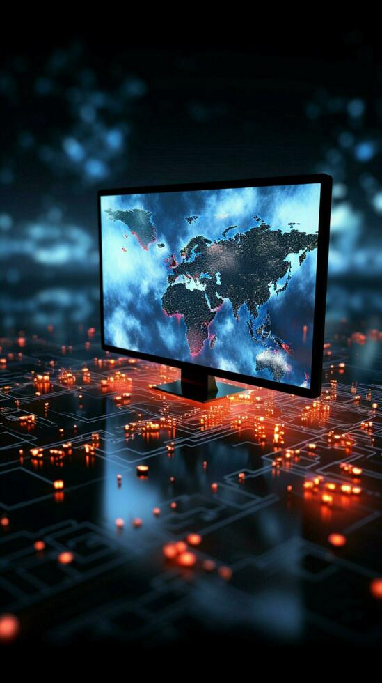 ein Hintergrund auf das Computer Bildschirm Eigenschaften Netzwerk Verbindung Grafik Overlay Vertikale Handy, Mobiltelefon Hintergrund ai generiert foto