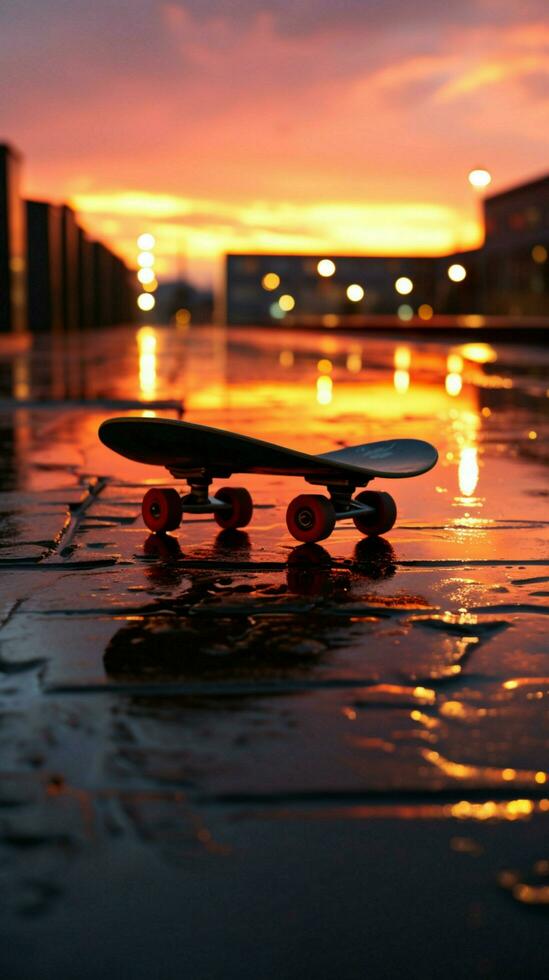 ein detailliert Aussicht von ein Skateboard Eisbahn, Erfassen es ist städtisch Ambiente Vertikale Handy, Mobiltelefon Hintergrund ai generiert foto