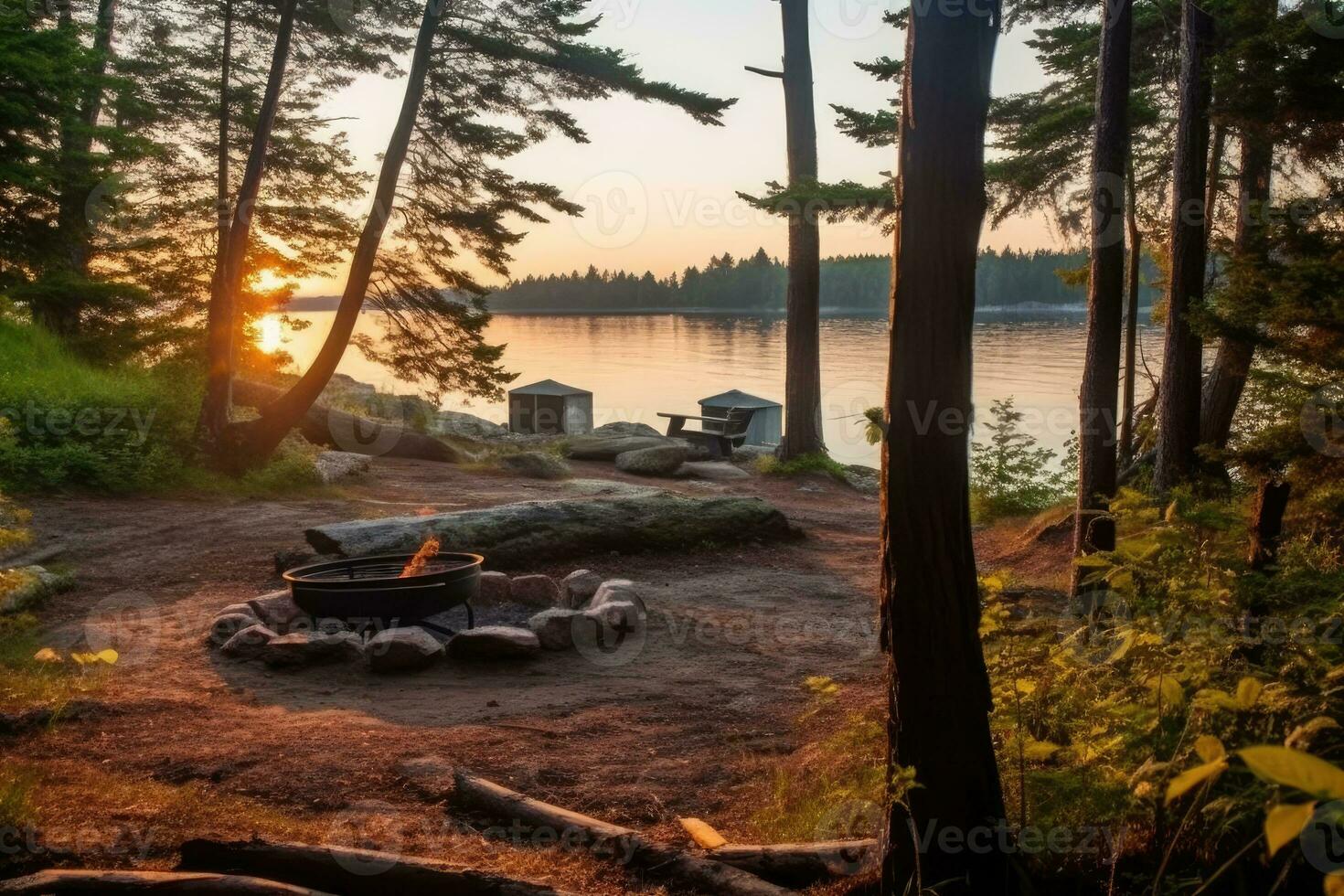 Campingplatz im das Strand im das Morgen Aussicht Werbung Landschaft Fotografie ai generiert foto