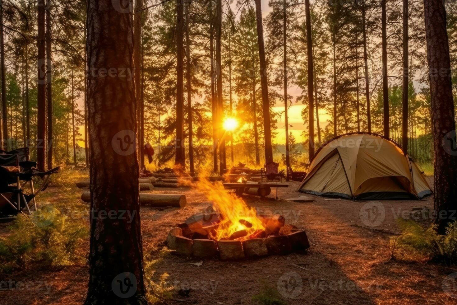 Campingplatz im das Strand im das Morgen Aussicht Werbung Landschaft Fotografie ai generiert foto