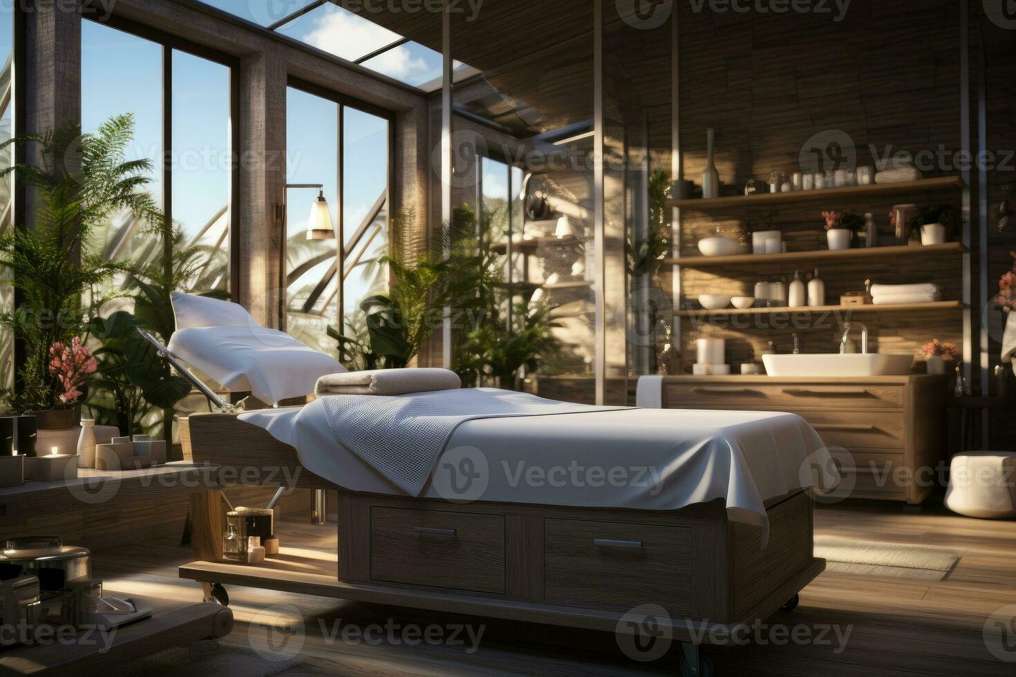 das Atmosphäre Innerhalb das Spa Zimmer ist luxuriös ai generativ foto