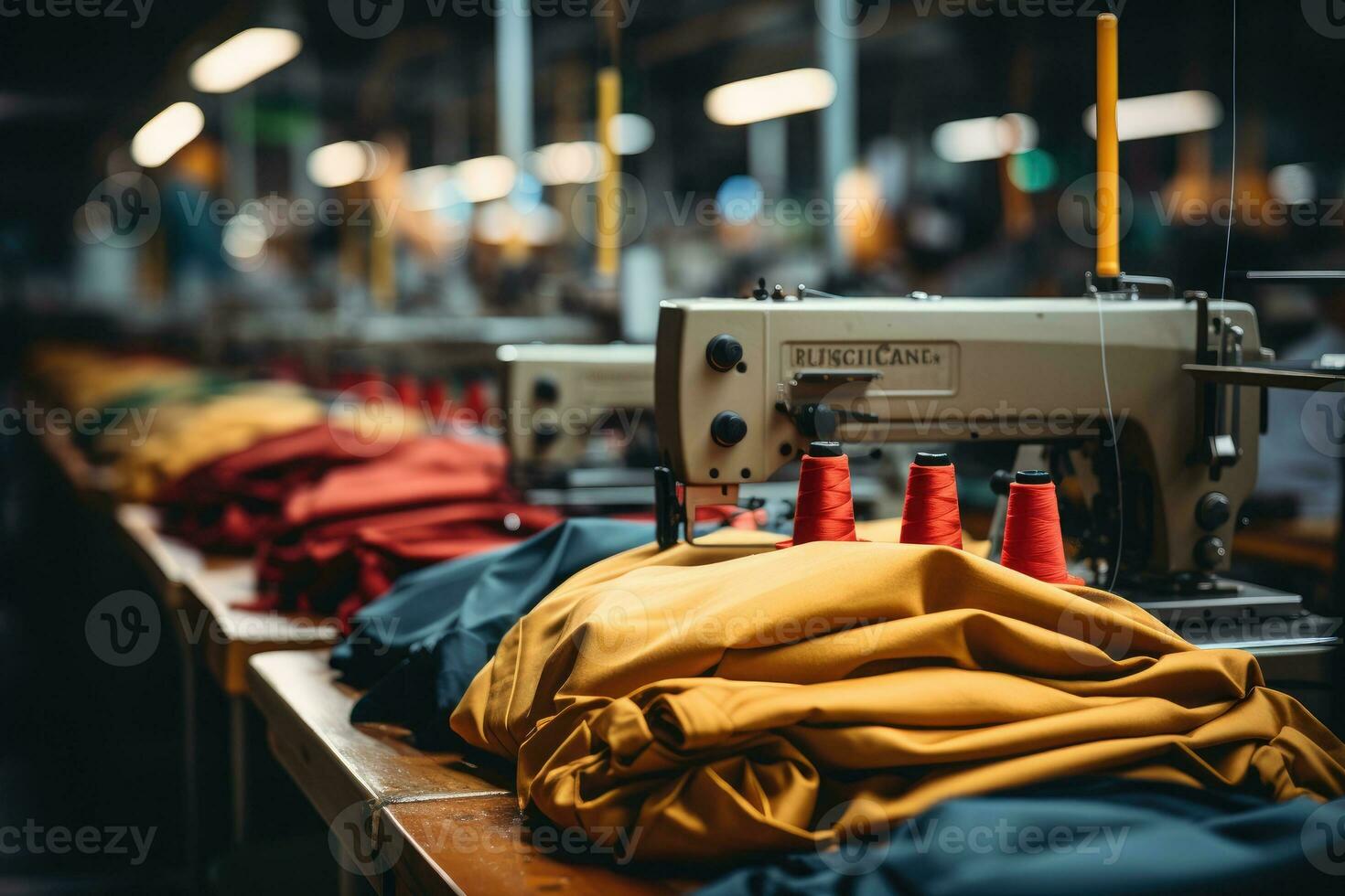 Foto von Innerhalb Textil- Fabrik Linie Produktion Aussicht ai generativ