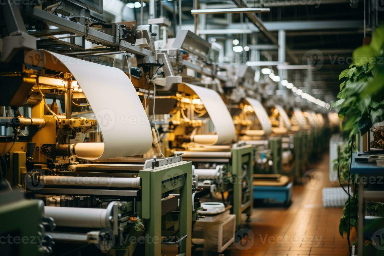 Foto von Innerhalb Textil- Fabrik Linie Produktion Aussicht ai generativ