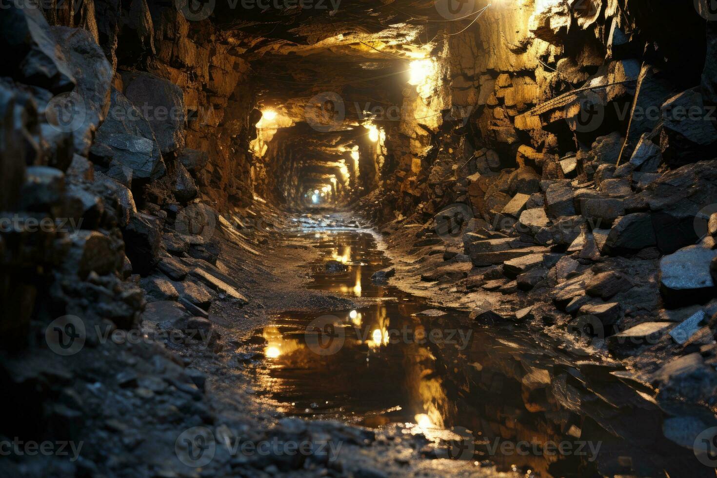 Bergwerk Tunnel wo Kristalle erscheinen auf das Oberfläche Fachmann Werbung Fotografie ai generiert foto