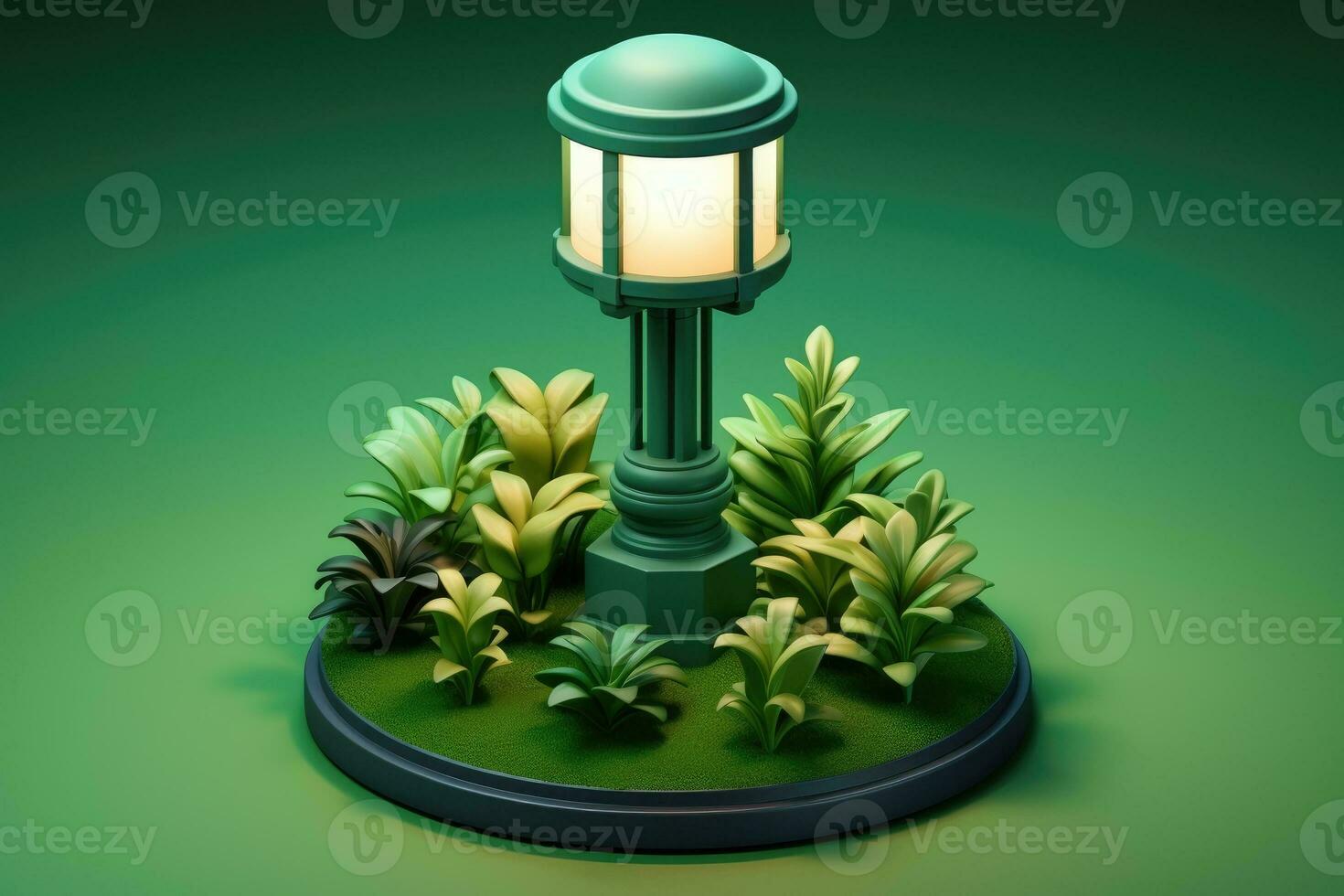 winzig süß isometrisch Garten Lampe Post Sanft glatt Beleuchtung ai generiert foto