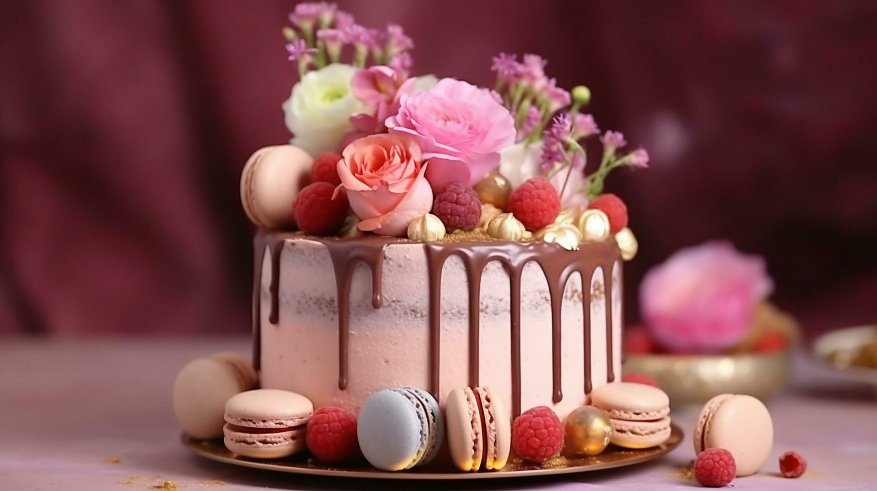 ai generativ Geburtstag Kuchen mit Kerzen auf verwischen Hintergrund Rosa Sie foto