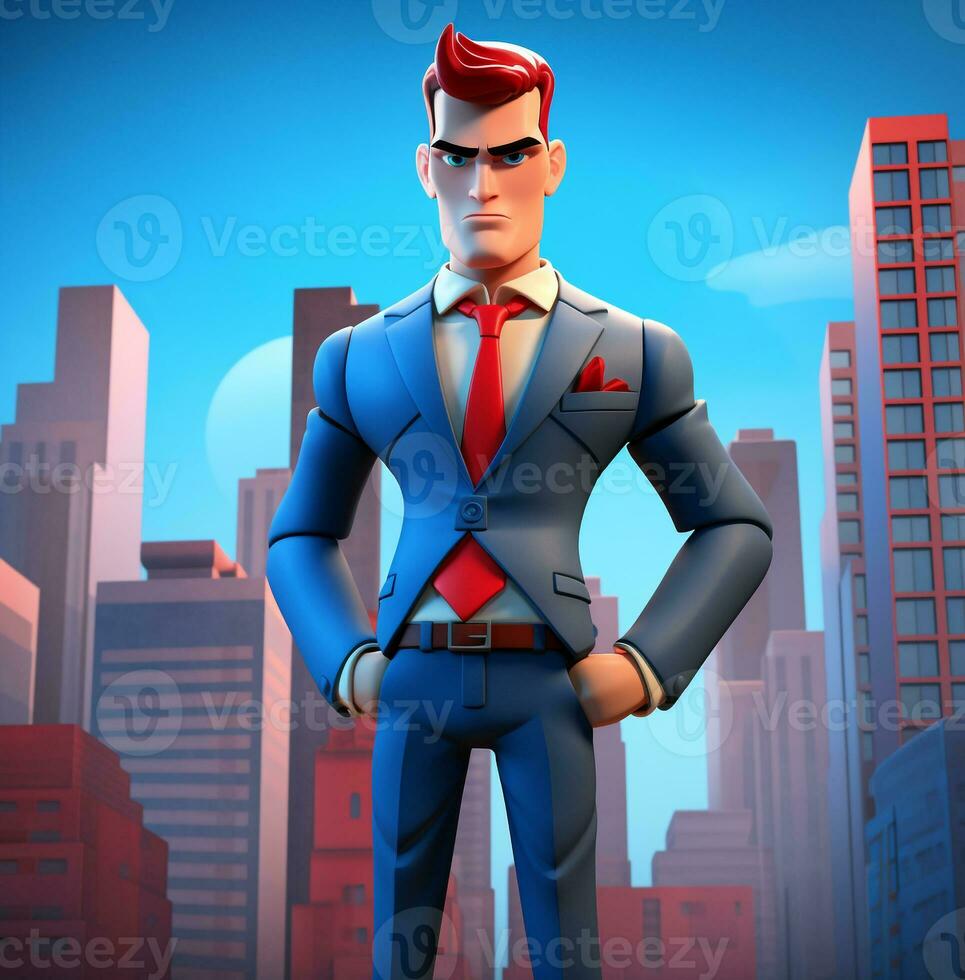 ein Karikatur Charakter mit ein Blau passen und rot binden, Boss Tag Bilder, ai generativ foto